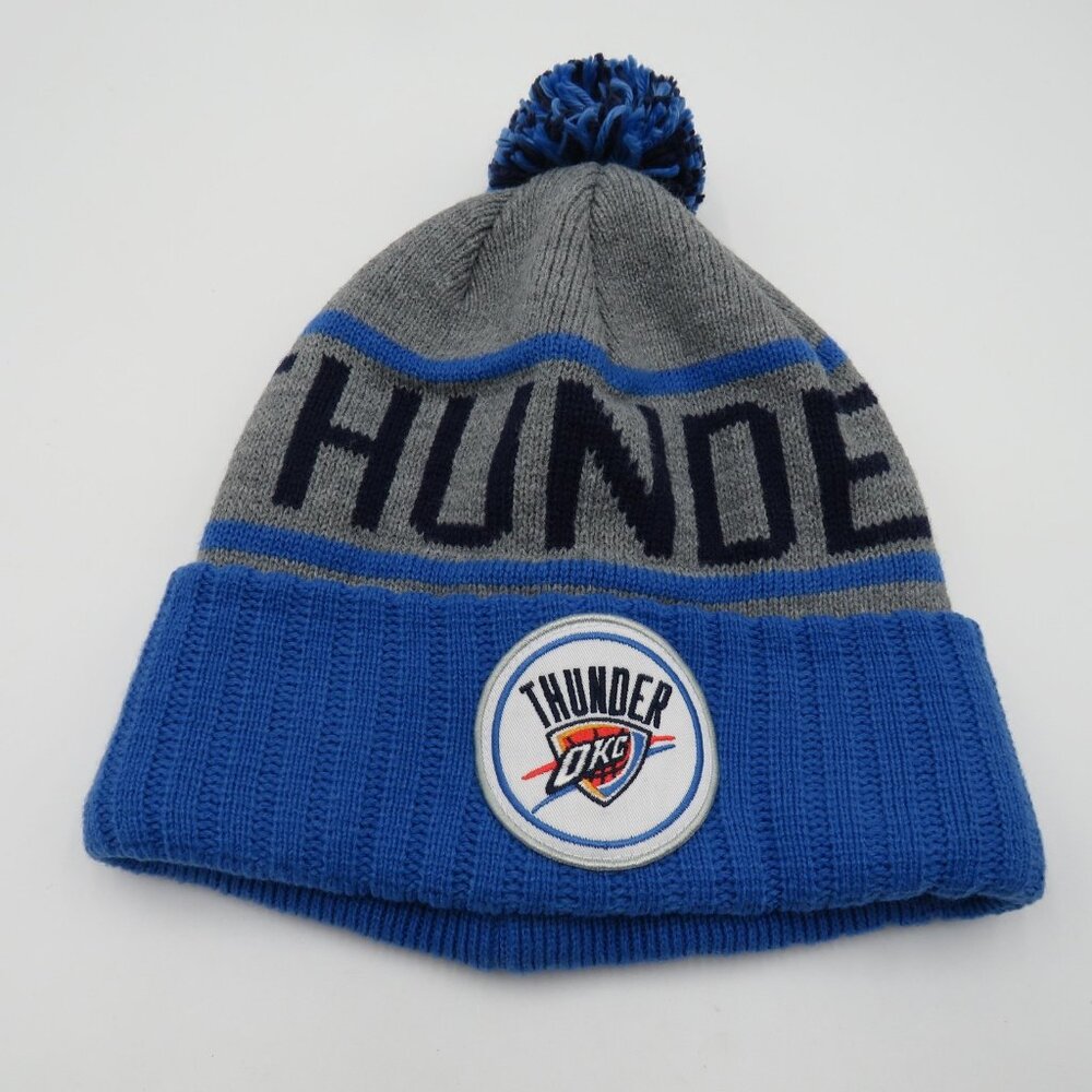 Oklahoma City Thunder Hat Cap Snap Back Blue Gray NBA Basketball Pom Beanie Mens
